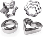 MCIGICM Cookie Cutters Shapes Baking Set, 12PCS Flower Round Heart Star Shape Biscuit Stainless Steel Metal Molds Cutters for Kitchen Baking Halloween Christmas