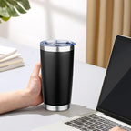 20oz Tumbler with Lid Double Wall Vacuum Insulated Travel Coffee Mug Stainless Steel Thermal Cup Powder Coated Sturdy Coffee Tumbler Bulk for Hot and Cold Beverage (Black,6)