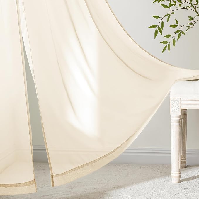 MIULEE Butter Cream Sheer Curtains 84 Inches Long 4 Panels 42 x 84 Inches | - Image 3