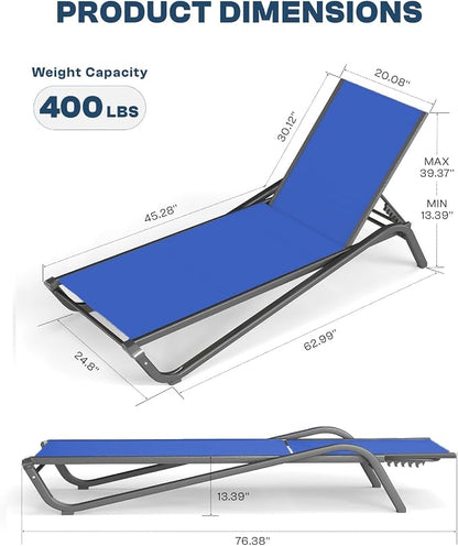 Patio Chaise Lounge Chairs Set of 4, All-Weather Aluminum Pool Loungers - Image 2