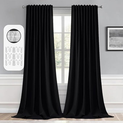 MIULEE Black Back Tab Blackout Curtains 52x100 Inch Length 2 Panels Set | Rod by MIULEE