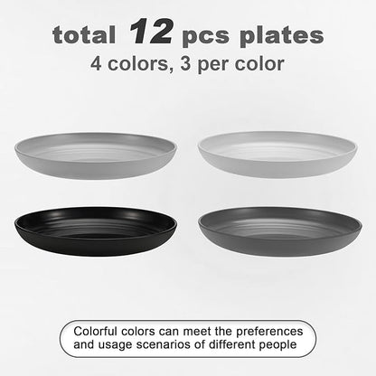 12 Pcs Unbreakable Deep Dessert Plates Set, 8 inch Reusable Plastic Wheat Straw Plates, Microwave and Dishwasher Safe Plate for Kitchen, Lightweight Plate for Dessert, BPA Free, 4 Colors