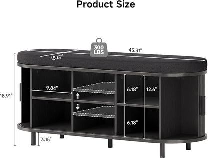 Oval Shoe Storage Bench with Padded Seat Cushion, 2-Tier Fluted Shoe Cabinet - Image 2