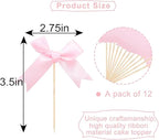 Pink Bow Cupcake Toppers,12 PCS Pink Birthday Decoration,Bow Themed Party Decorations Coquette Birthday Cake Decoration for Bachelorette Bridal Engagement Wedding Baby Shower Party Decor