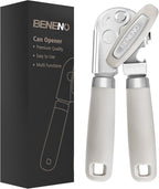 Beneno Can Opener Manual with Magnet, Hand Held Heavy Duty Can Opener with Durable Sharp Blade Smooth Edge, Big Effort-Saving Knob, Soft Grip Rubber Handle, Multifunctional Bottle Opener, Beige