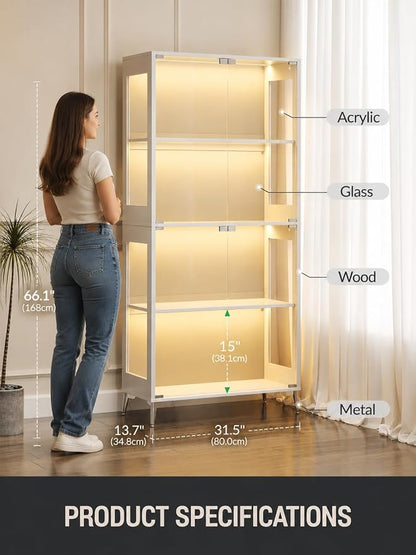 Display Cabinet with Glass Doors, 4-Tier Curio Cabinet, Adjustable Shelves - Image 4