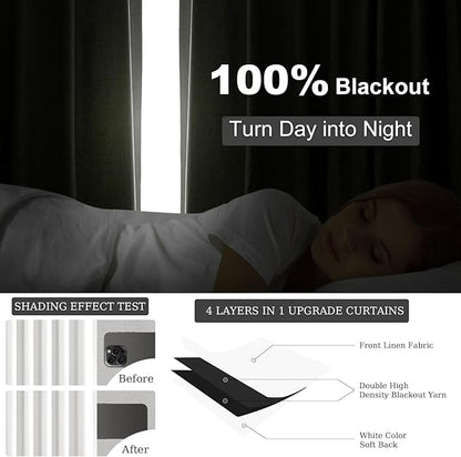 Beige White Linen blackout curtains 84 inch long 2 Panels 100% Black out Linen - Image 4