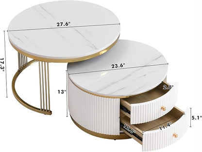 Modern 2 Pieces White Round Nesting Coffee Table - Image 2