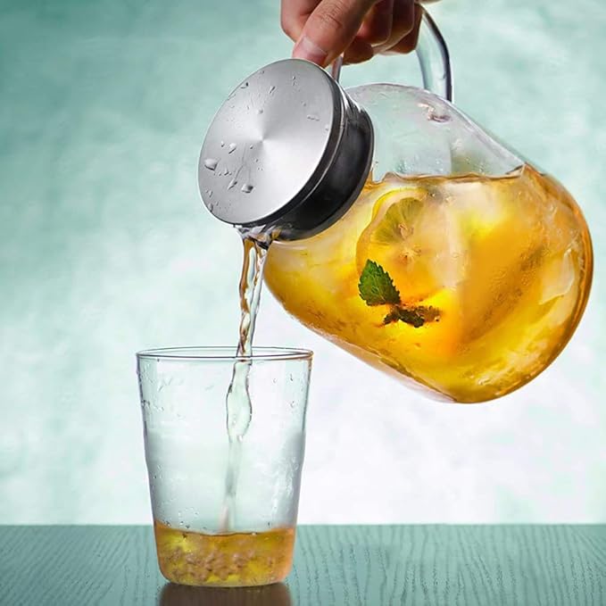 68oz Glass Pitcher with Lid and Handle - High Heat Resistance Glass Water Pitcher for Hot/Cold Water & Iced Tea (2.0L)