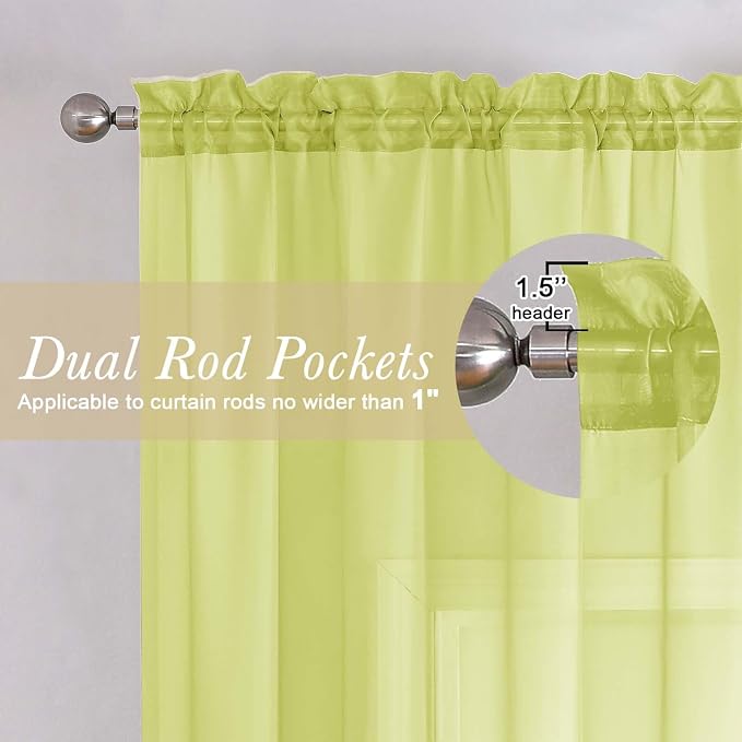Lemon Sheer Curtains 84 Inches Long 2 Panels, Solid Voile Light Filtering Airy - Image 5