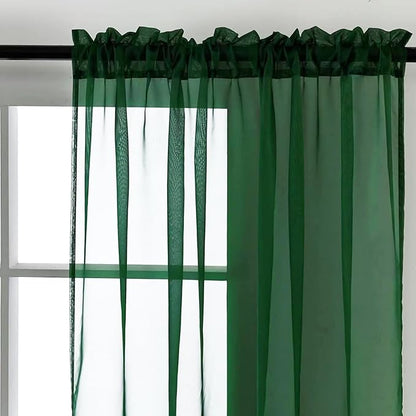 SpaceDresser Basic Rod Pocket Sheer Voile Window Curtain Panels Foliage Green 1 - Image 3
