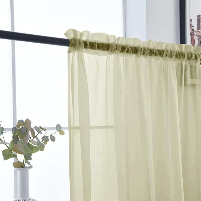 SpaceDresser Basic Rod Pocket Sheer Voile Window Curtain Panels Sage Green 1 - Image 5