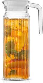 40oz Glass Pitcher with Lid (2 Lids) - Beverage Serveware, Storage Container and Carafe for Cold Drinks and Liquids. Glass Water Pitcher also for Juice, Bedside Carafe, Sun Tea Jar