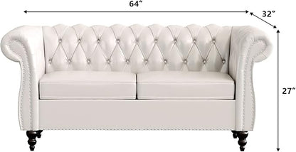 LEVNARY Leather Sofa, Chesterfield Tufted Upholstered 2 Seater Couch, Modern - Image 2