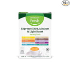 Amazon Fresh Espresso Dark, Medium & Light Roast Aluminum Capsules, Variety Pack, Compatible with Nespresso Original Brewers, 100 Count (10 Packs of 10)