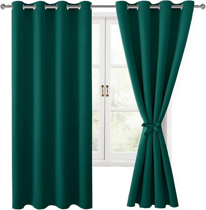 Blackout Curtains for Bedroom, Hunter Green, 52 x 63 Inch, 2 Panels | Thermal by Hiasan
