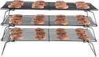 Restaurantware Met Lux 15.7 x 9.8 x 8.3 Inch Wire Baking Rack Set 1 Stackable Oven Wire Rack Set - 3-Tier Design Oven-Ready Up To 392F Black Iron Cooling Rack Set With Collapsible Feet