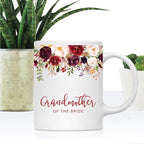 Andaz Press 11oz. Wedding Ceramic Coffee Tea Mug Gift, Fall Autumn Marsala Burgundy Flowers Roses Florals, Grandmother of the Bride, 1-Pack, Includes Gift Box