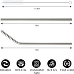 6 Pack Stainless Steel Straw Replacement for Stanley 40 oz 30 oz Tumbler,3 Straight + 3 Curved BPA Free Reusable Metal Straws with Cleaning Brush, 12Inch Long Drinking Reusable Accessories