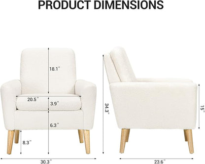 White Accent Chair Set of 2 for Living Room, Fluffy Comfy Reading Leisure - Image 2