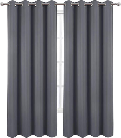 Blackout Curtains 52 x 90 Inch Long Grey Curtains Set of 2 Panels Room - Image 2