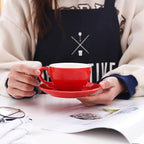 Ceramic Latte Art Cup and Saucer for Latte & Cappuccino & Double Espresso, Mate for Coffee Shop and Barista (Glossy Red, 10.5 oz)