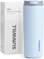 SUNWILL Travel Coffee Mug with Lid, Leak Proof Tumbler Stainless Steel, 16 oz Insulated Cup for Water, Tea, Ice, Powder Coated Iceberg