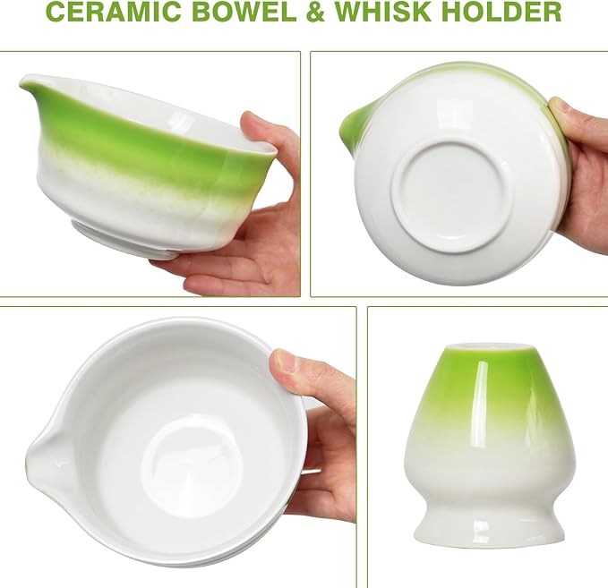 Matcha Whisk Set – 5 PCS Complete Ceremonial Grade Matcha Set, Premium Japanese Matcha Kit with Bamboo Whisk for Matcha Tea, Matcha Bowl, Scoop, Sifter, and Ceramic Holder