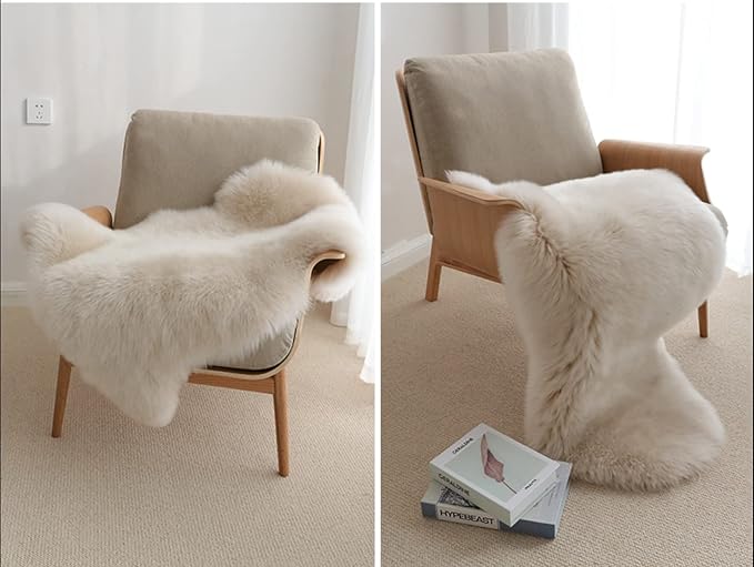 HUAHOO Premium Genuine Sheepskin Rug Linen Real Australia Sheepskin Natural - Image 3