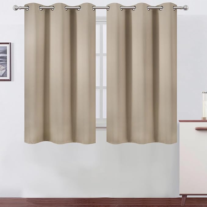 Khaki Blackout Curtains 42 x 54 Inch Length Set of 2 Panels Grommet Bedroom by Lemomo