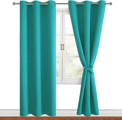 Blackout Curtains for Bedroom, Peacock Teal, 42 x 84 Inch, 2 Panels | Thermal by Hiasan