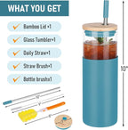 1Pack Glass Tumbler w/Lid & Straw - 24oz Reusable Glass Mug/Bamboo Lid & Stainless Steel Straw-BPA-Free, Leak-Proof, Dishwash Safe for Coffee, Smoothies, Hot Beverages, Travel, Office, Home Use