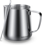 Milk Frothing Pitcher, 8.5oz / 250ml Steaming Pitcher Stainless Steel Espresso Machine Accessories for Coffee Bar, Cappuccino Barista Tools Milk Jug Steamer Frother Cup with Latte Art Pen