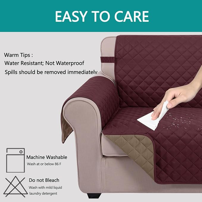 U-NICE HOME Futon Sofa Covers 68''Armless Couch Cover, Burgundy/Tan | Washable - Image 5