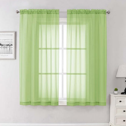 Lime Sheer Curtains 63 Inch Length 2 Pcs, Lightweight Solid Transparent Window by Lecloud