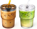 13 oz Glass Tumbler with Glass Straw and Lid, Leak-Proof Reusable Travel Cup for Iced Coffee, Tea, Matcha, Fruit Juice – Thick Wall Clear Water Bottle (Amber & Iridescent Shimmer, 2 Pack)