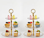 2 Pack of Dessert Cupcake Stand with Gold Trim, 3 Tier Cup Cake Holder Tower for Tea Party, Birthday, Wedding, Plastic Tiered Serving Tray, Clear