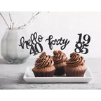 Black Glitter 40th Birthday Cupcake Toppers 40th Birthday Celebrating Party Decorations - Set of 24