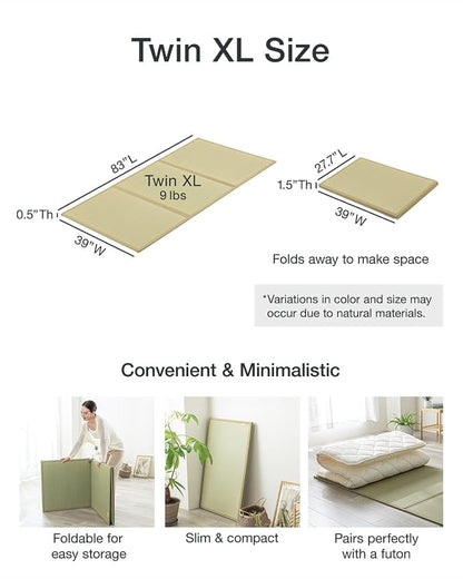 FULI Japanese Tatami Mattress, Foldable Igusa Rush Grass Tatami Rug, Natural - Image 2