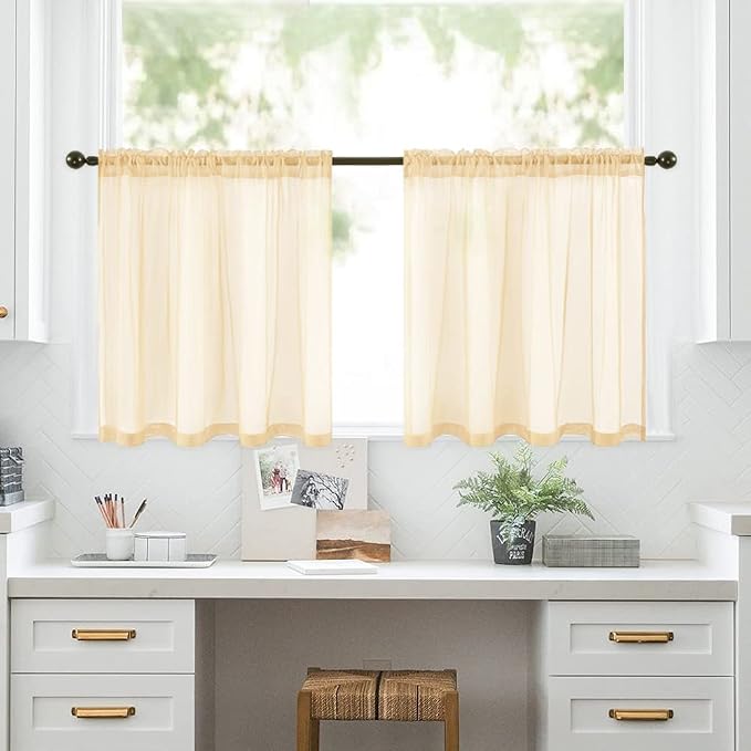 MIULEE 2 Panels Red Kitchen Tiers Sheer Curtains 29 X 36 Inch Cream Beige | - Image 7