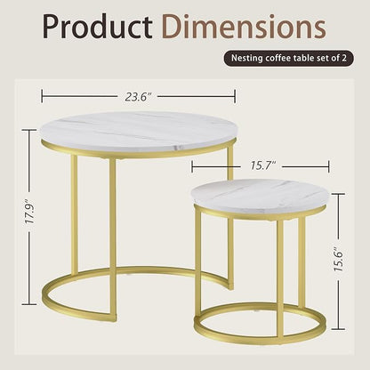 Otterease Nesting Tables Set of 2, Round Coffee Table, Small Nesting Coffee - Image 2