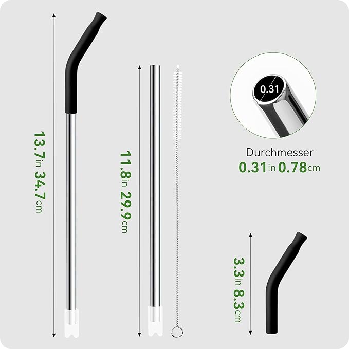Snowfall Metal Straw Reusable for Stanley 30 OZ, 2 Pcs Long Stainless Steel Drinking Straws with Silicone Tip, 1 Straw Brush, BPA Free (Cream Gray)