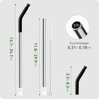 Snowfall Metal Replacement Straw with Silicone Tip for Stanley 30 OZ, 2 Pcs Reusable Long Stainless Steel Drinking Straws, 1 Straw Brush, BPA Free (Black)