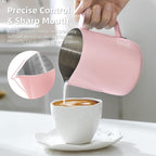 Pink Milk frother - 350ml/12OZ Milk Frothing Pitcher, Milk Frother Cup Espresso Steaming Pitcher for Barista, Bincoo 304 Stainless Steel Espresso Steaming Pitchers for Latte Art/Cappuccino/Coffee/Milk