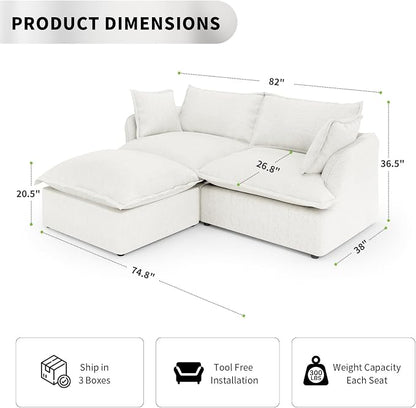 2 Seat with Ottoman L Shape Modular Sectional Couch Sofa - Image 2