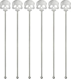 6Pcs Skull Swizzle Sticks 8.7inch Coffee Stirrers Reuseable 18/10(304) Stainless Steel Beverage Cocktail Stirrer for Bar Halloween Party Mixing Drinks