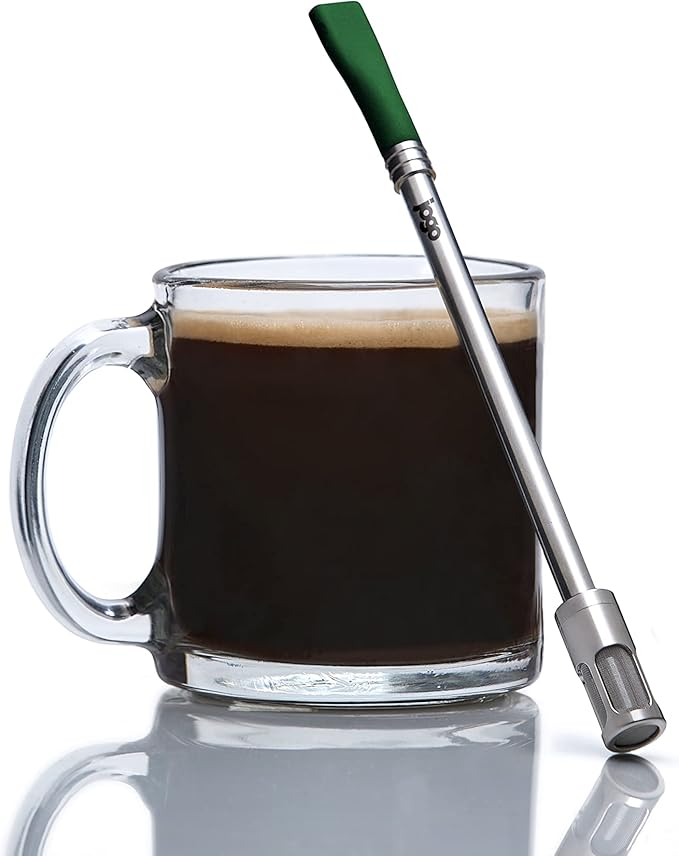 JoGo - The Original Coffee and Tea Brewing Straw - Portable Coffee Maker - Stainless Steel Single Serve Strainer - Filter Function for Hot & Cold Brew - Yerba Mate Straw for Loose Leaf Teas & Coffee