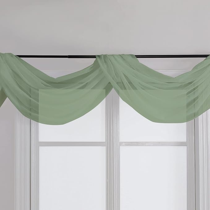 Chyhomenyc Sage Green Sheer Scarf Valances - Image 8