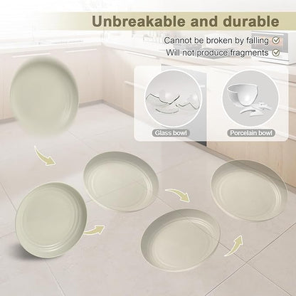 12 Pcs Unbreakable Deep Dessert Plates Set, 8 inch Reusable Plastic Wheat Straw Plates, Microwave and Dishwasher Safe Plate for Kitchen, Lightweight Plate for Dessert, BPA Free, Beige