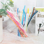 50 Pack Bent Reusable Straws, BPA-Free, 9" Colorful Hard Plastic Stripe Drinking Straw for Mason Jar Tumbler, Family or Party Use With Cleaning Brush